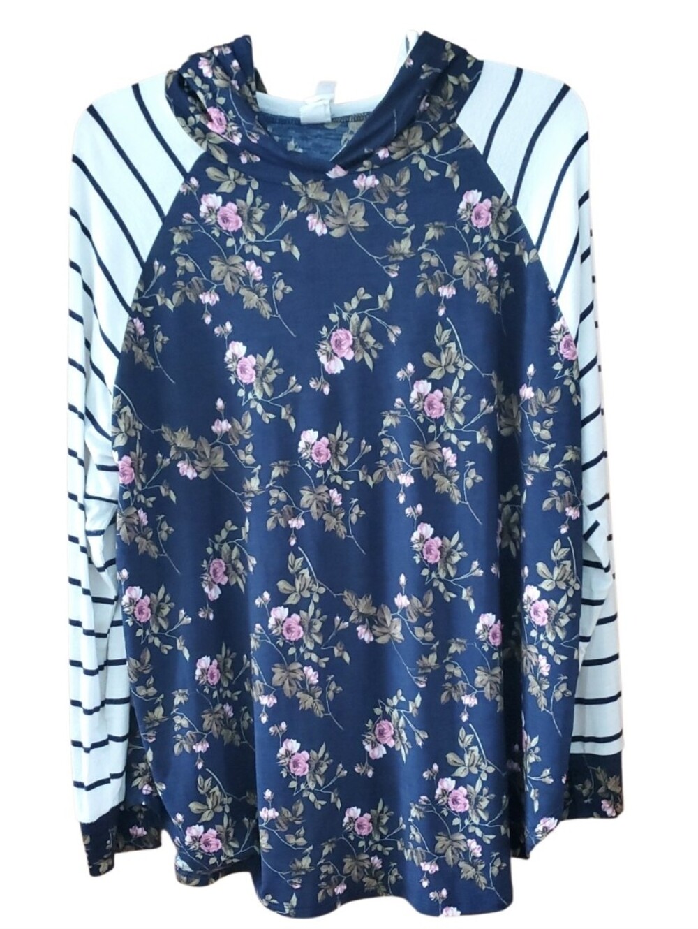 Honey Me Navy Floral & Stripe Lightweight Hoodie Top Size Large